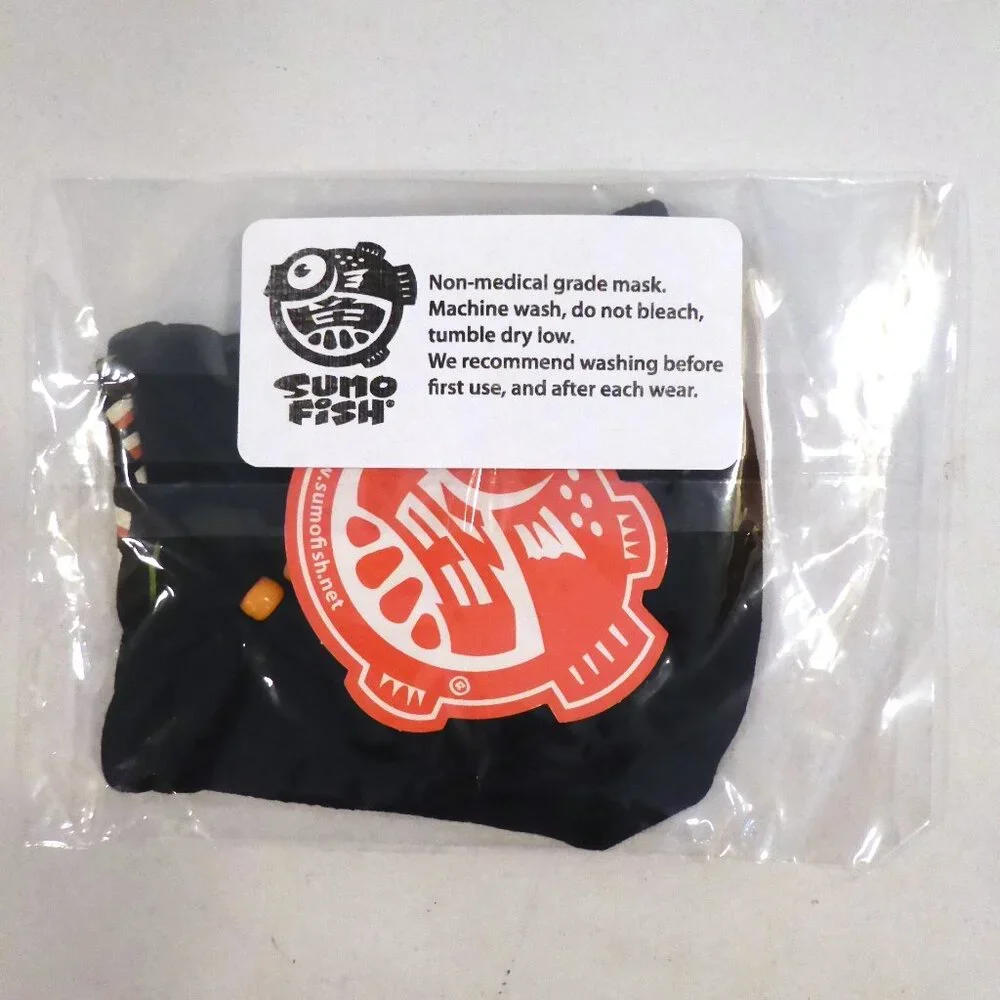 NEW SUMOFISH BRAND BLACK CLOTH FACE MASK FULL COLOR SCREEN PRINT FISH ADULT SIZE